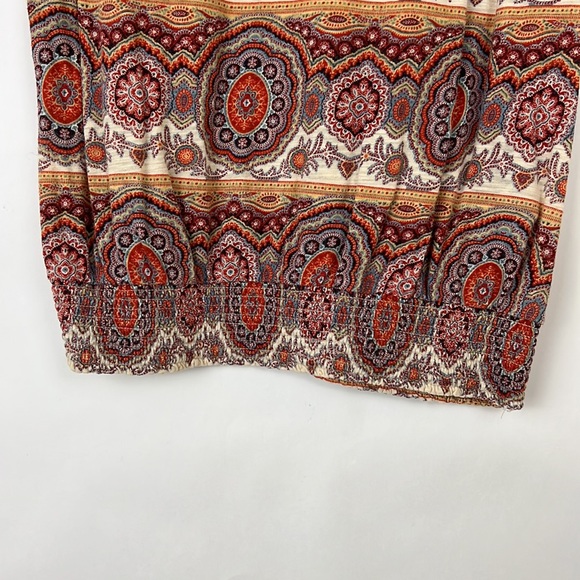 LUCKY BRAND Boho 3/4 sleeve top medallion design orange & cream metal bu… - Picture 7 of 10